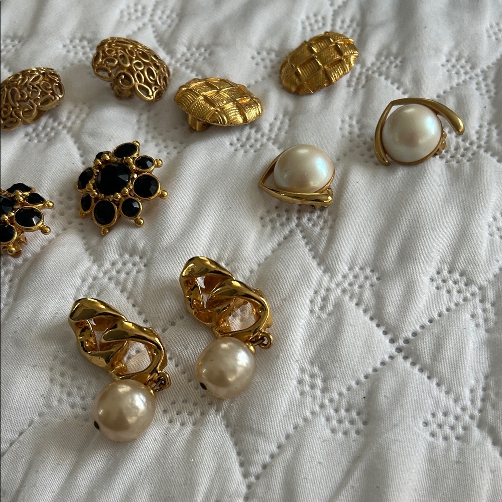 Gold Pearl Drop Clip-On Earrings - Unbranded
